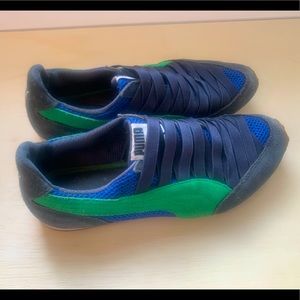 Puma Slip On Elastic Lace Sneakers Navy & Kelly Green Suede with Cobalt Mesh